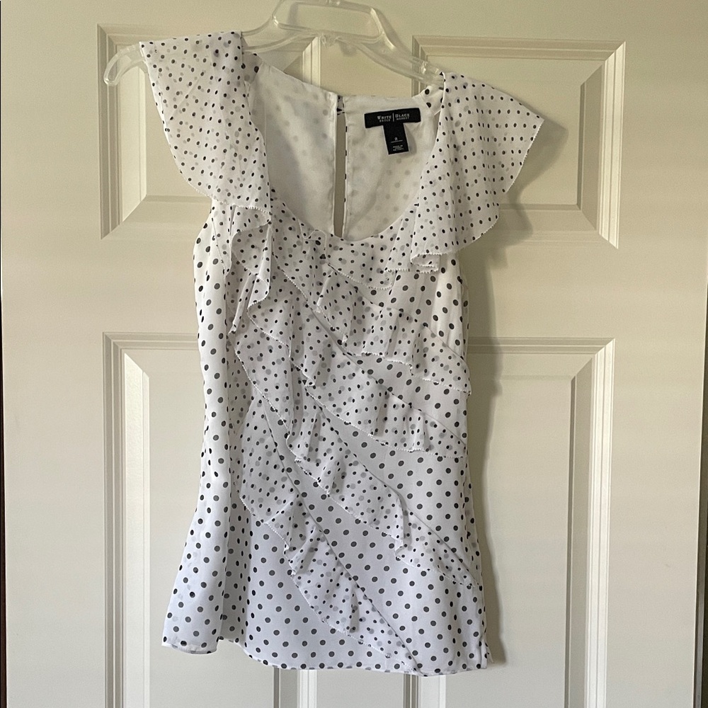 White House Black Market Polka Dot Ruffle Blouse